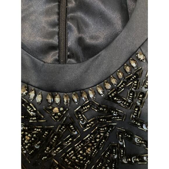 Neblon Poly USA Dress Womens XL Evening Navy Blue Satin Beaded Halter Party Zip - Picture 5 of 15